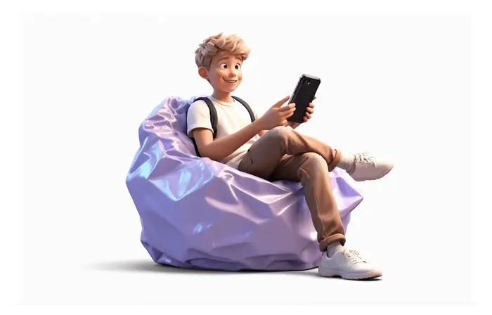 Boy Playing with Smartphone Concept 3D Character Illustration image